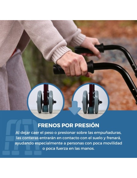 Andador de aluminio plegable y regulable con asiento, respaldo y cesta | Prado GRANATE | Diferentes colores