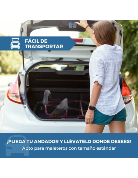 Andador de aluminio plegable y regulable con asiento, respaldo y cesta | Prado GRANATE | Diferentes colores