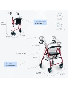 Andador de aluminio plegable y regulable con cesta,... 2