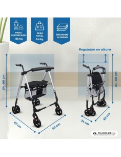 Andador de aluminio plegable y regulable con cesta,... 2