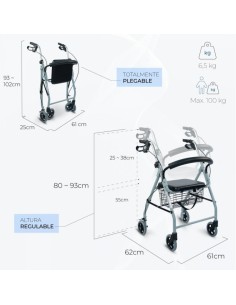 Andador de aluminio plegable y regulable con cesta,... 2