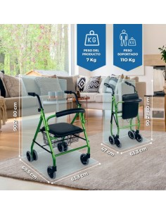 Andador de aluminio plegable y regulable con asiento,... 2