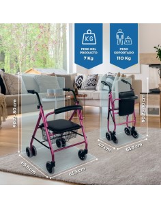 Andador de aluminio plegable y regulable con asiento,... 2