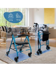 Andador plegable y regulable de aluminio con cesta,... 2