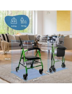 Andador plegable y regulable de aluminio con cesta,... 2