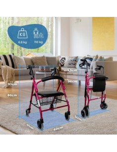 Andador plegable y regulable de aluminio con cesta,... 2