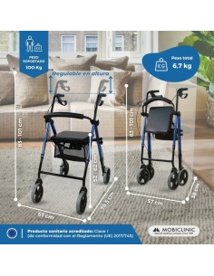 Andador de aluminio plegable y regulable con cesta,... 2