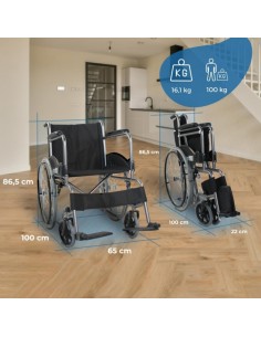 Silla de ruedas plegable de acero | Reposapies y... 2