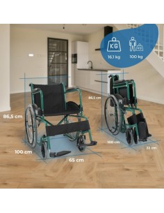 Silla de ruedas plegable de acero | Reposapies y... 2