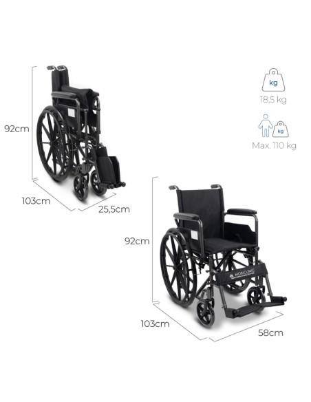 Silla de ruedas plegable de acero | Autopropulsable | Ruedas traseras extraíbles | Modelo S220 Sevilla
