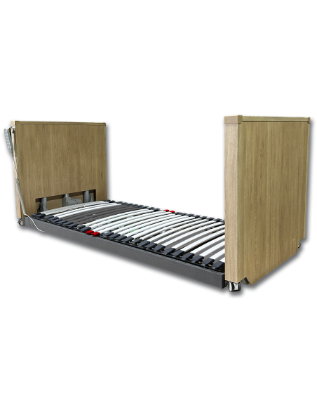 Cama articulada eléctrica con carro elevador | Sensores de caída y luz de posición integrados | IRIS Cota Cero | Lamalit