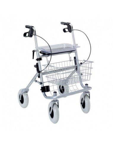 Andador de 4 ruedas plegable con cesta, bandeja y soporte para bastones | Rollator Quatro | Gris